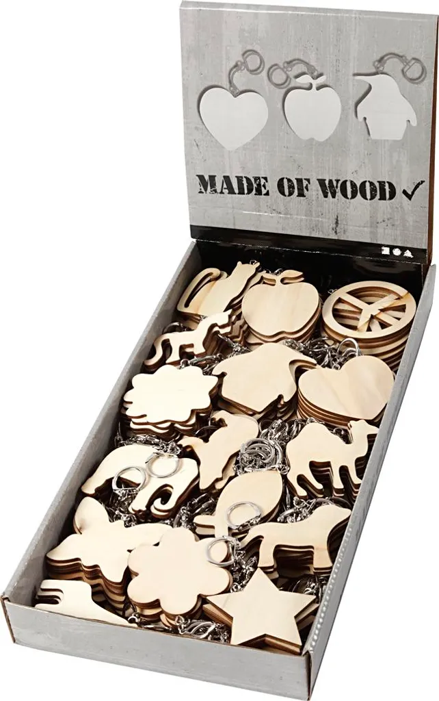 Creativ Company CC Porte-clés en bois Personnages 7x7 cm lot de 128