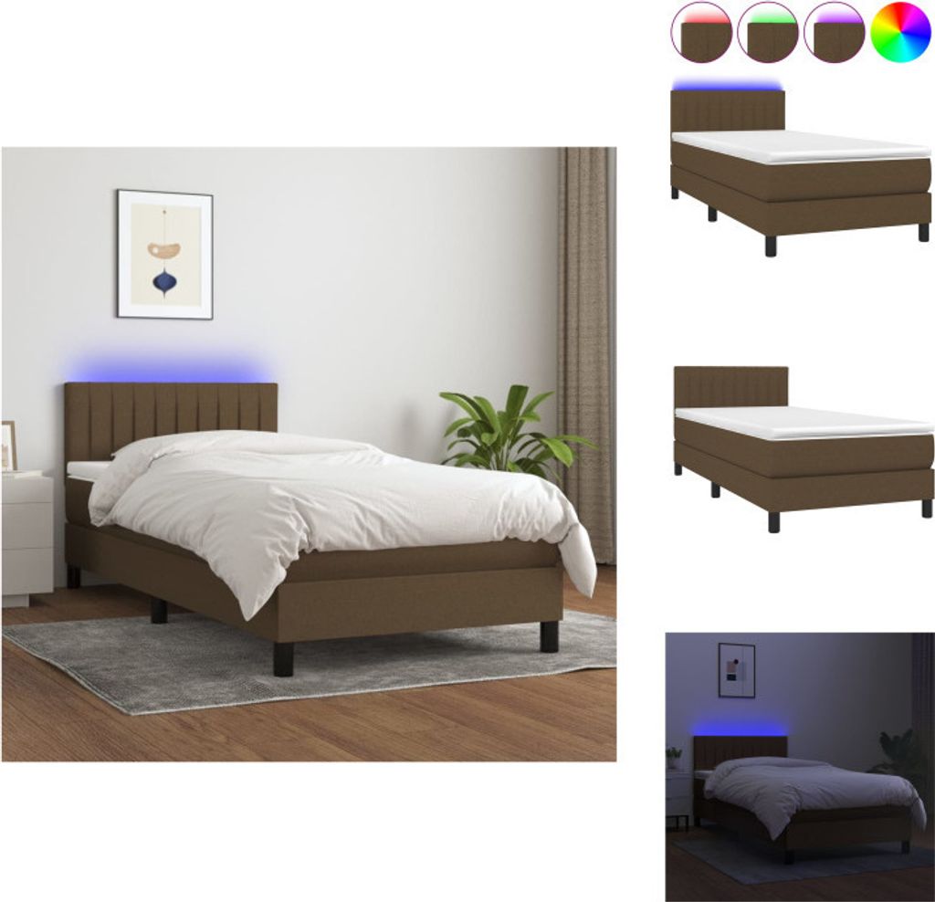 vidaXL Boxspringbett mit Matratze & LED Dunkelbraun 80x200 cm Stoff - Betten & Bettgestelle