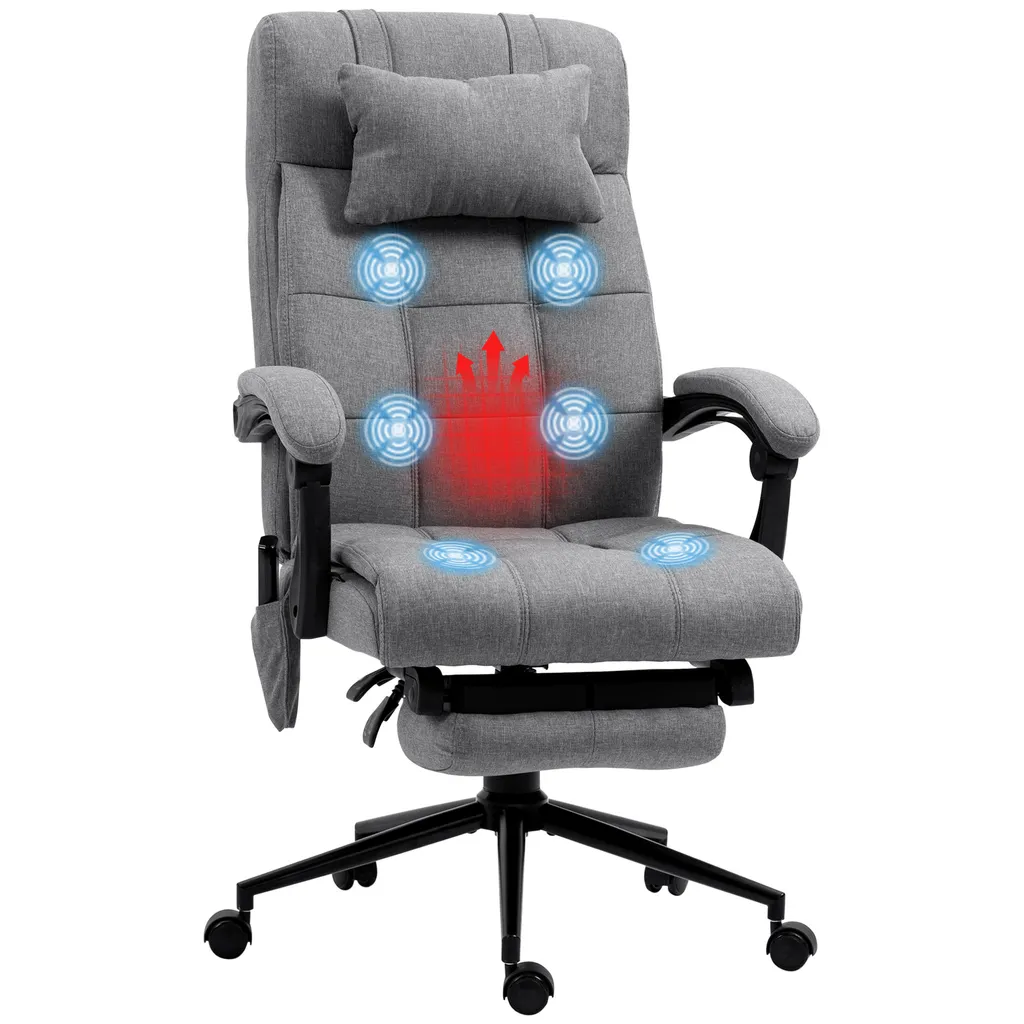 Fauteuil de bureau massant chauffant gris avec dossier inclinable