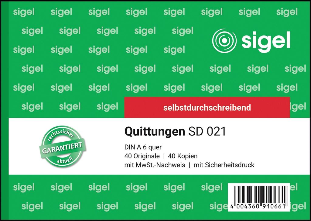 SIGEL SD021 Quittungen, 1.+ 2. Bl. bedr., mit Produktbild 