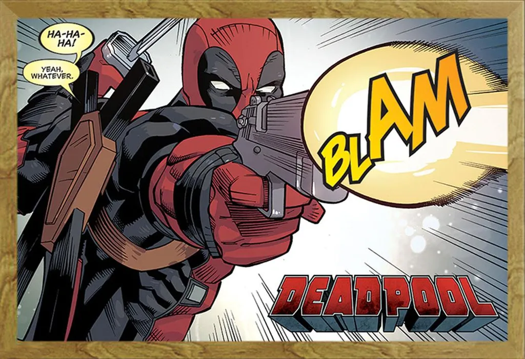 Cadre avec affiche Deadpool Blam déco murale Shinsuke en bois chêne