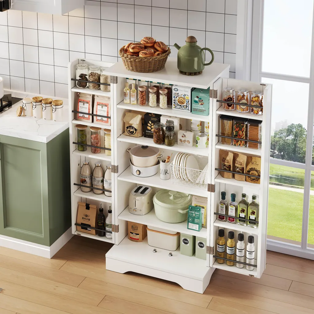 Buffet LED Blanc à 2 Portes et Étagères Modulables en MDF de 120 cm