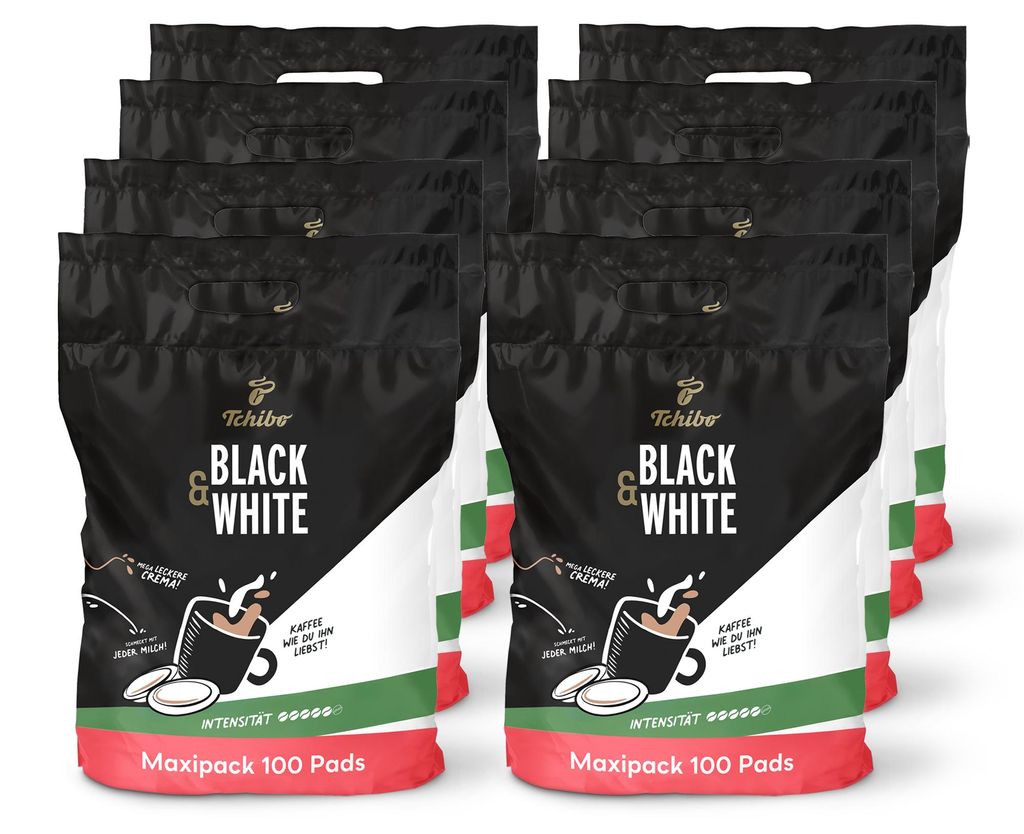 Tchibo Kaffeepads Vorratspack Maxipack, BLACK&WHITE, 800 Stück – 8x 100 Pads (Kaffee, kräftig mit starkem Geschmack), nachhaltig, geeignet für...