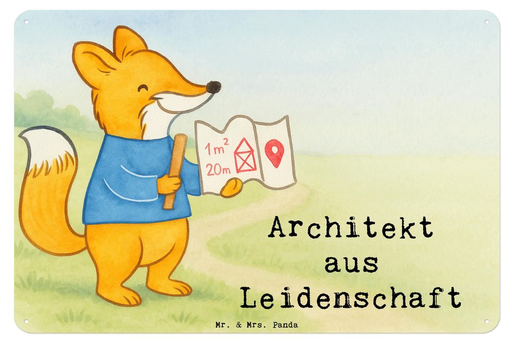Mr. & Mrs. Panda Schild Architekt Leidenschaft Design DIN A3 - Weiß - Geschenk, Architekturbüro, Retro Blechschild, tafel, Innenarchitekt, Türsc...