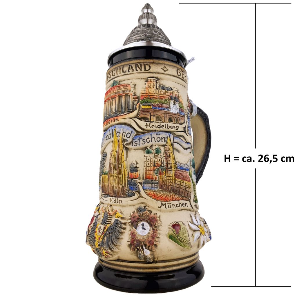 Zöller & Born Deutscher Bierkrug Mit Nationalwappen – 0,5 Liter, Handgemacht