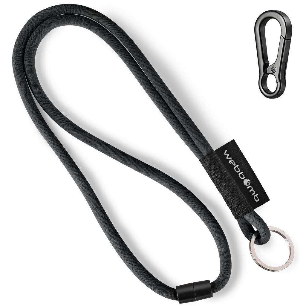 WEBBOMB® Tubular Lanyard Schwarz rund weich lang mit Produktbild 