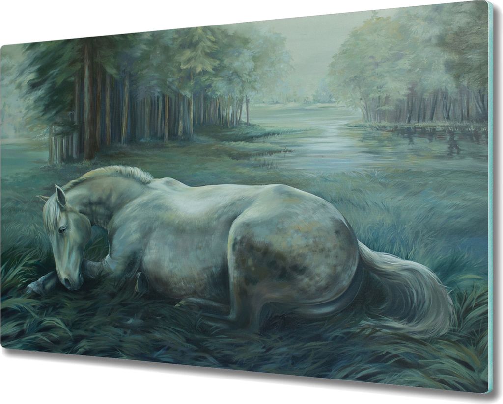 Coloray Herdabdeckplatte 80x52 cm Schneidebrett Kochplattenabdeckung Küchenbrett Hackbrett - Wald Pferd Natur