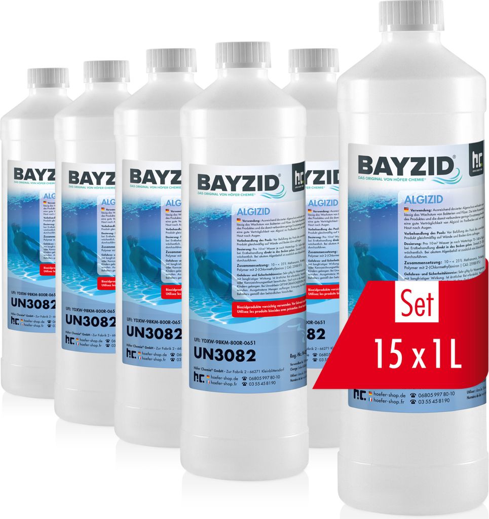 15x1 L BAYZID Algizid Poolpflegemittel gegen Algen für einen sauberen Pool