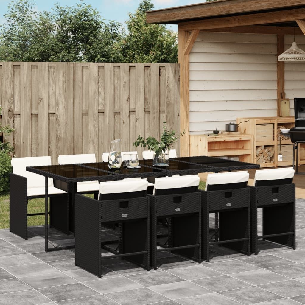 "Rabatt" 9-tlg. Garten-Essgruppe - mit tishe & Stuhl - mit Kissen Schwarz Poly Rattan - Lounge-Dining set CC9346