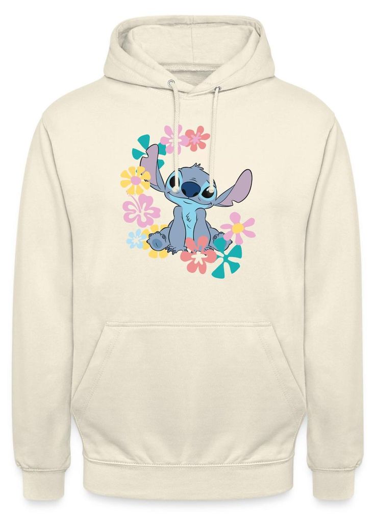 Lilo & Stitch | Stitch Mit Hawaiianischen Blumen Uni Hoodie, S, Vanille-Milchshake