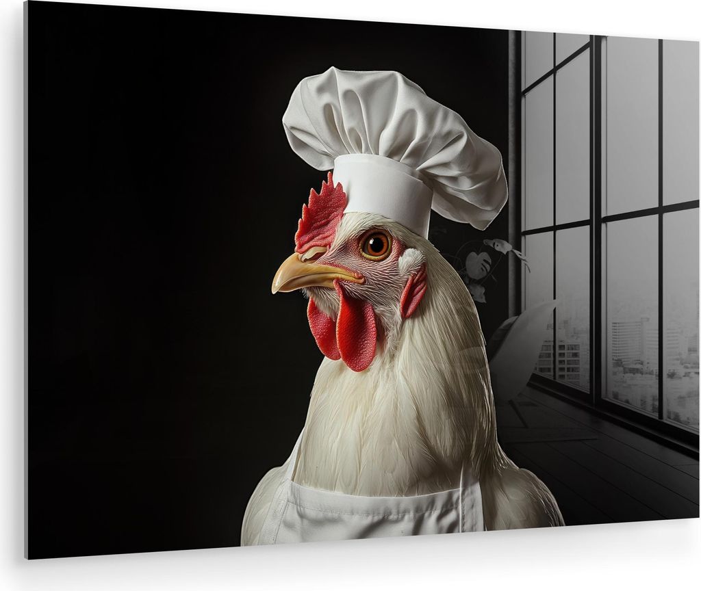 MuchoWow Glasbilder - Bilder auf Wandbild - Foto auf Glas Koch - Rot - Huhn 90x60 cm Wanddekoration aus Glas - Acrylglasbild - Acrylbilder - Wandma...