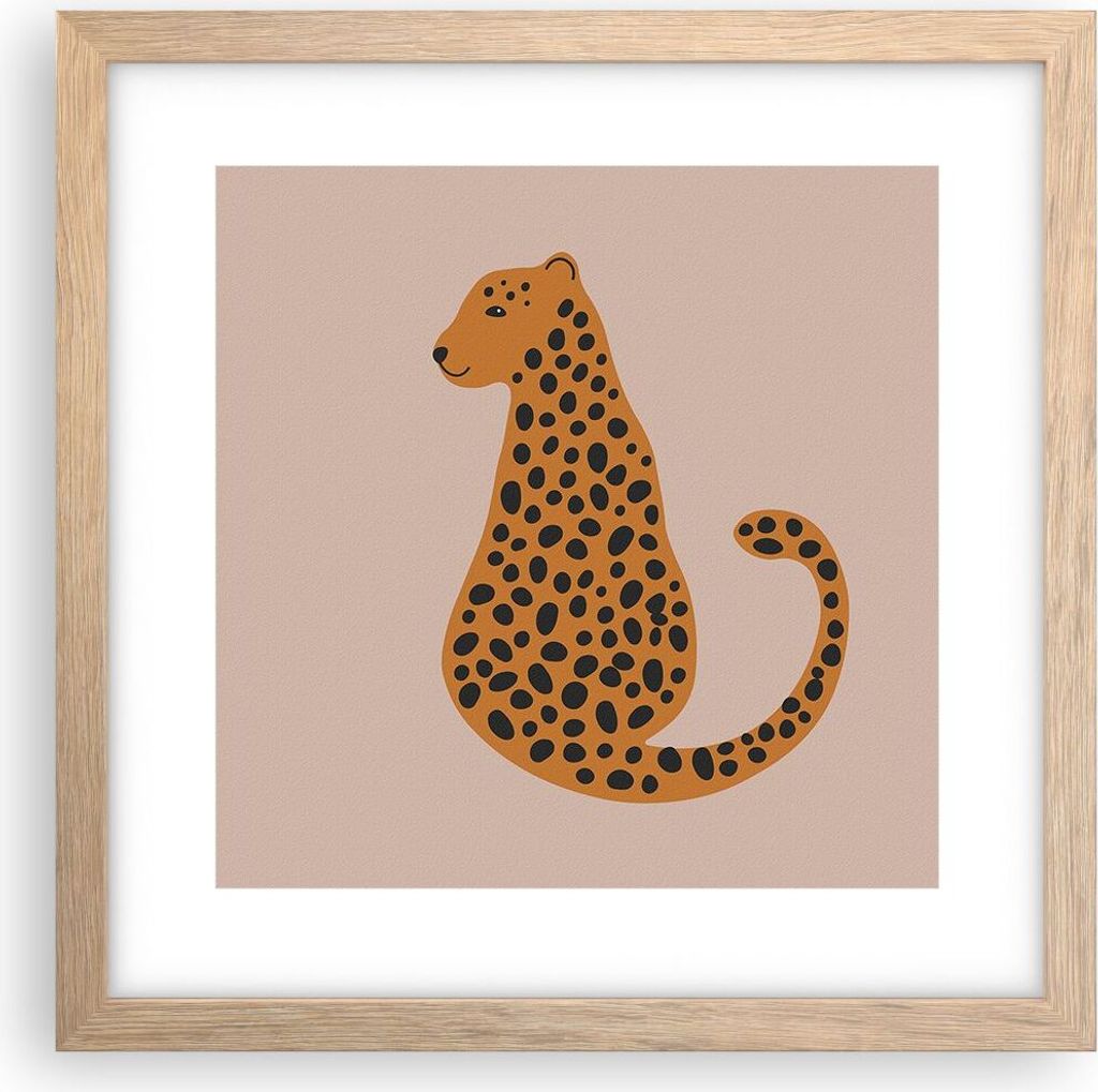 Gerahmtes Poster - Rahmen in heller Eiche - Panther Grafik Leopard - 30x30 cm - Wand Bild - Wanddeko - Wandbilder - Kunstposter - Wandposter - Bild...
