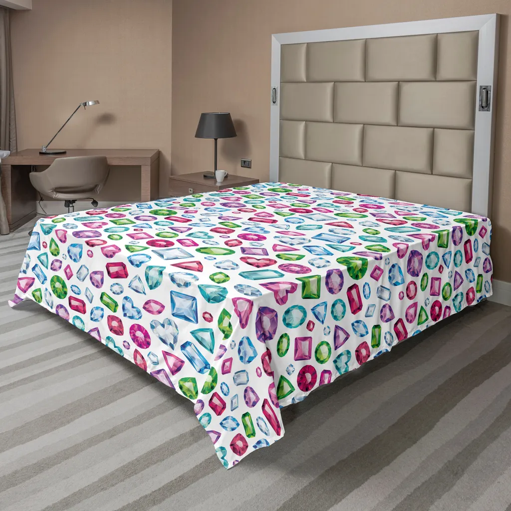 Drap de Lit Doux Multicolore à Motifs Géométriques et Diamants 275x260 cm