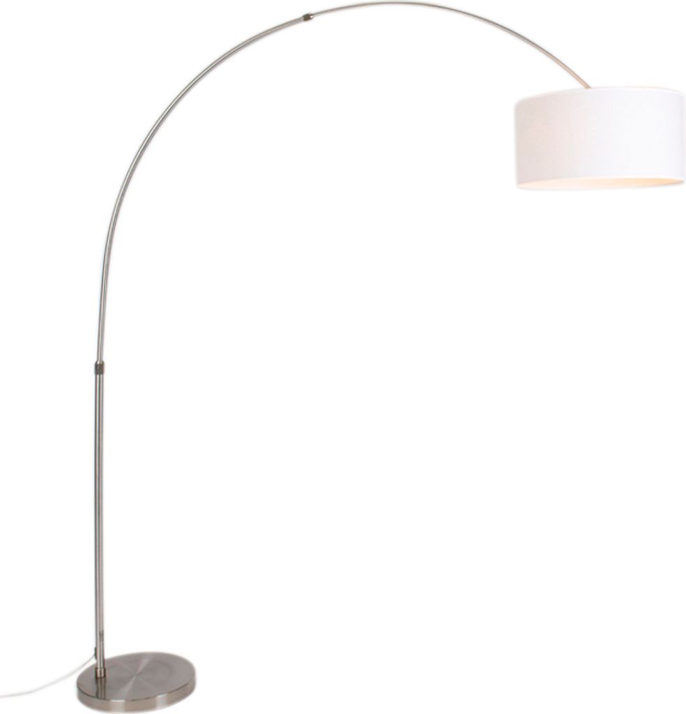 QAZQA - Modern Bogenleuchte I Bogenlampe I Lampe I Leuchte Stahl I Silber I nickel matt Stoffschirm weiß 50I50I25 verstellbar - XL I Wohnzimmer I ...