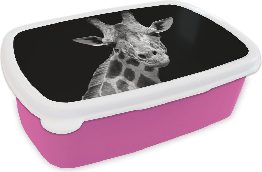 KitchenYeah Lunchbox Brotzeit Brotdose 17x11 cm Giraffe - Wildtiere - Schwarz - Weiß - Porträt Kinder Brotzeitdose - Lunchpaket - Brotkasten -...