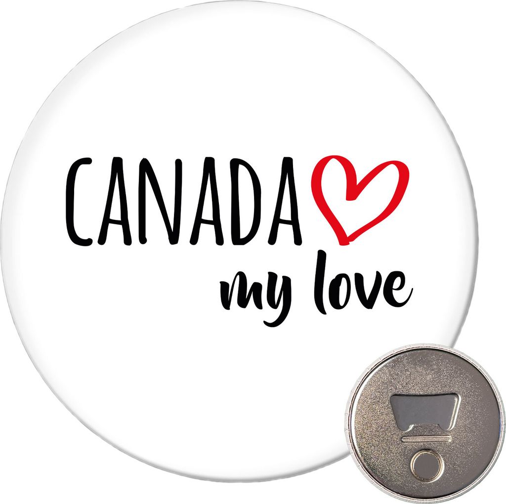 Huuraa Magnet Canada my love 59mm Kühlschrankmagnet rund Flaschenöffner Geschenkidee