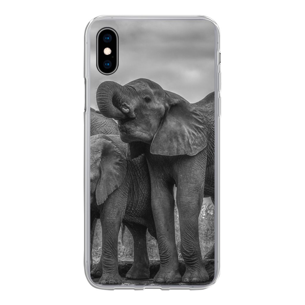 MuchoWow Handyhülle Schutzhülle Hülle für iPhone Xs Elefant - Tiere - Wasser - Schwarz und weiß Silikon Softcase Handy Hülle - Handytasche