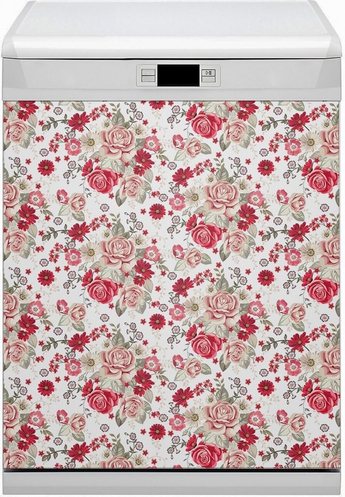 Magnete Küche Magnetmatte Magnet für Spülmaschine Abwaschbar Nachbildung 60x80 cm - Rote Blumen