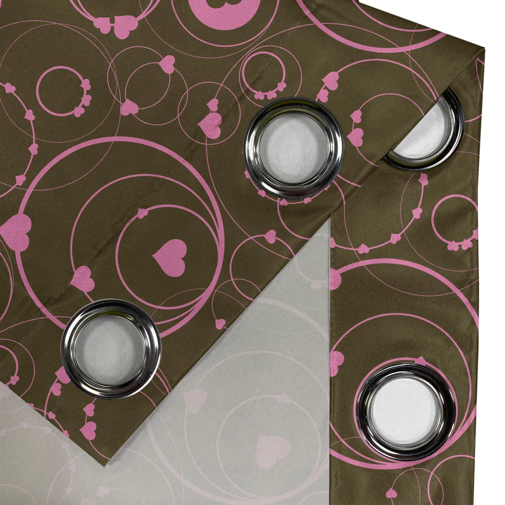 ABAKUHAUS Tenda con occhielli a forma di cuore, motivi romantici e elaborati ispirati alla festa di San Valentino con cerchi e forme rosa su sfondo scuro, tende decorative a 2 pannelli, 280 cm x 245 cm, rosa - 3