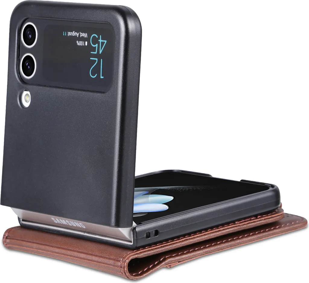 Samsung Galaxy Z Flip 4 5G Cover Pelle Caffè: Stile Urbano e Stand - 4