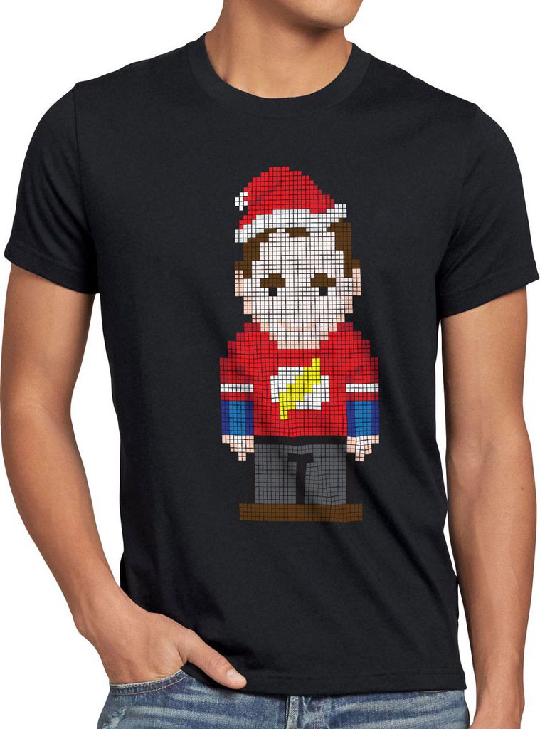 style3 Weihnachts Sheldon Herren T-Shirt, Größe:4XL, Farbe:Schwarz