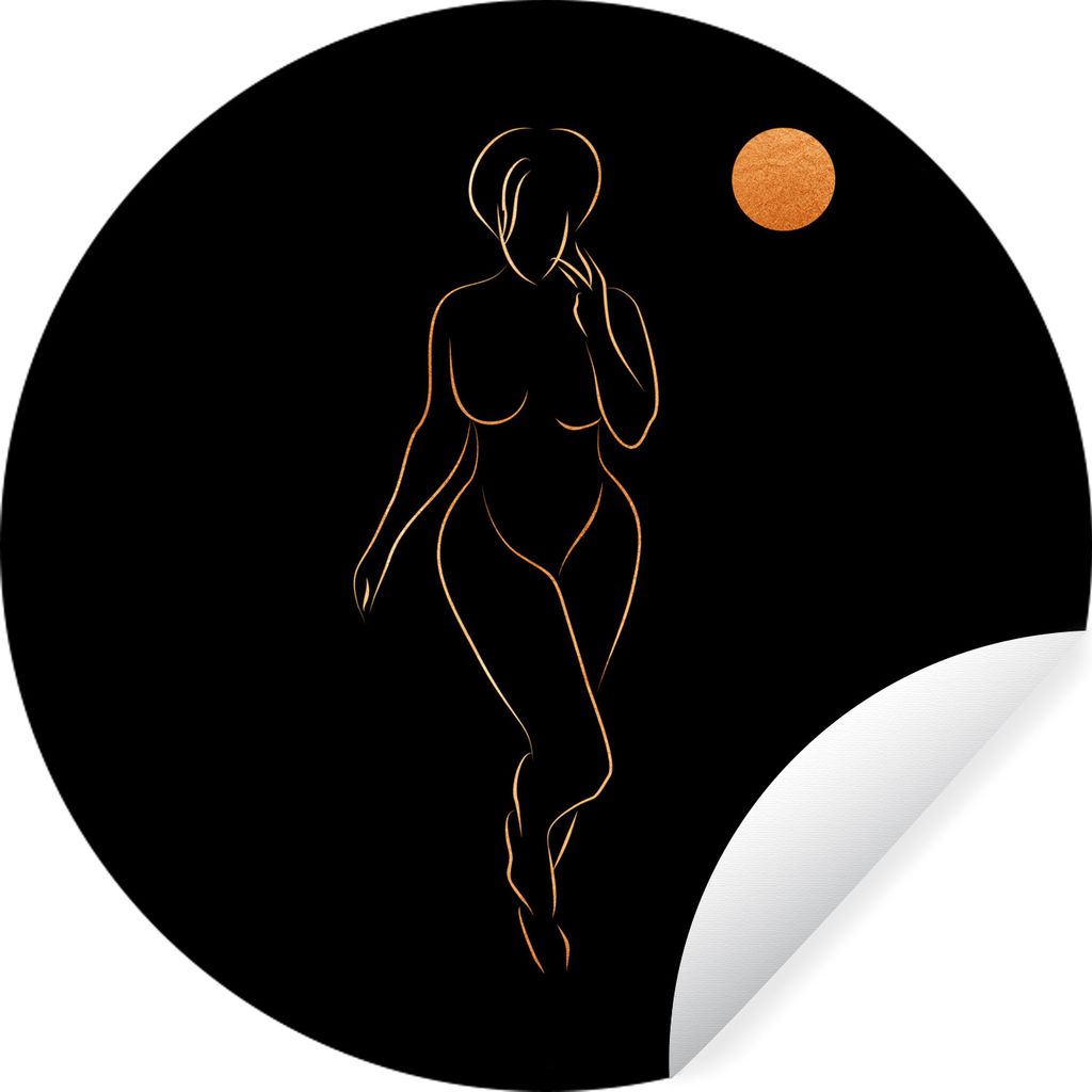 MuchoWow Runde Wandtattoo - Wandsticker Tapete Aufkleber Frau - Mond - Gold - Strichzeichnung Ø 50 cm Selbstklebend und Repositionierbar - Wanda...