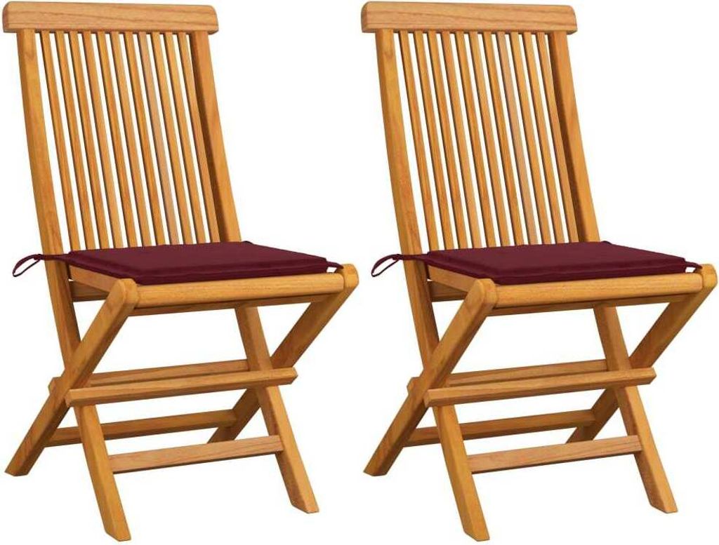 SYFAX Gartenstühle mit Weinroten Kissen 2 Stk. Massivholz Teak