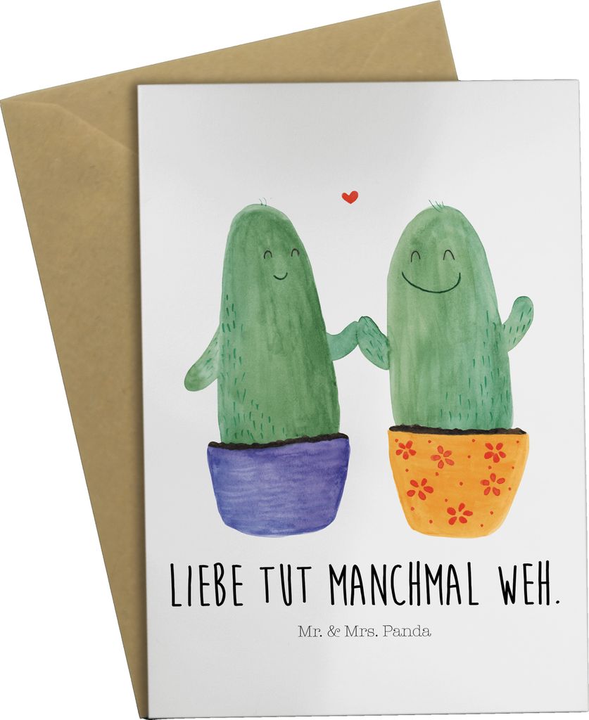 Mr. & Mrs. Panda Glückwunschkarte Kaktus Liebe - Weiß - Geschenk, Klappkarte, osterkarten, Streit, Grußkarten, weihnachtskarten, einladungskarte...