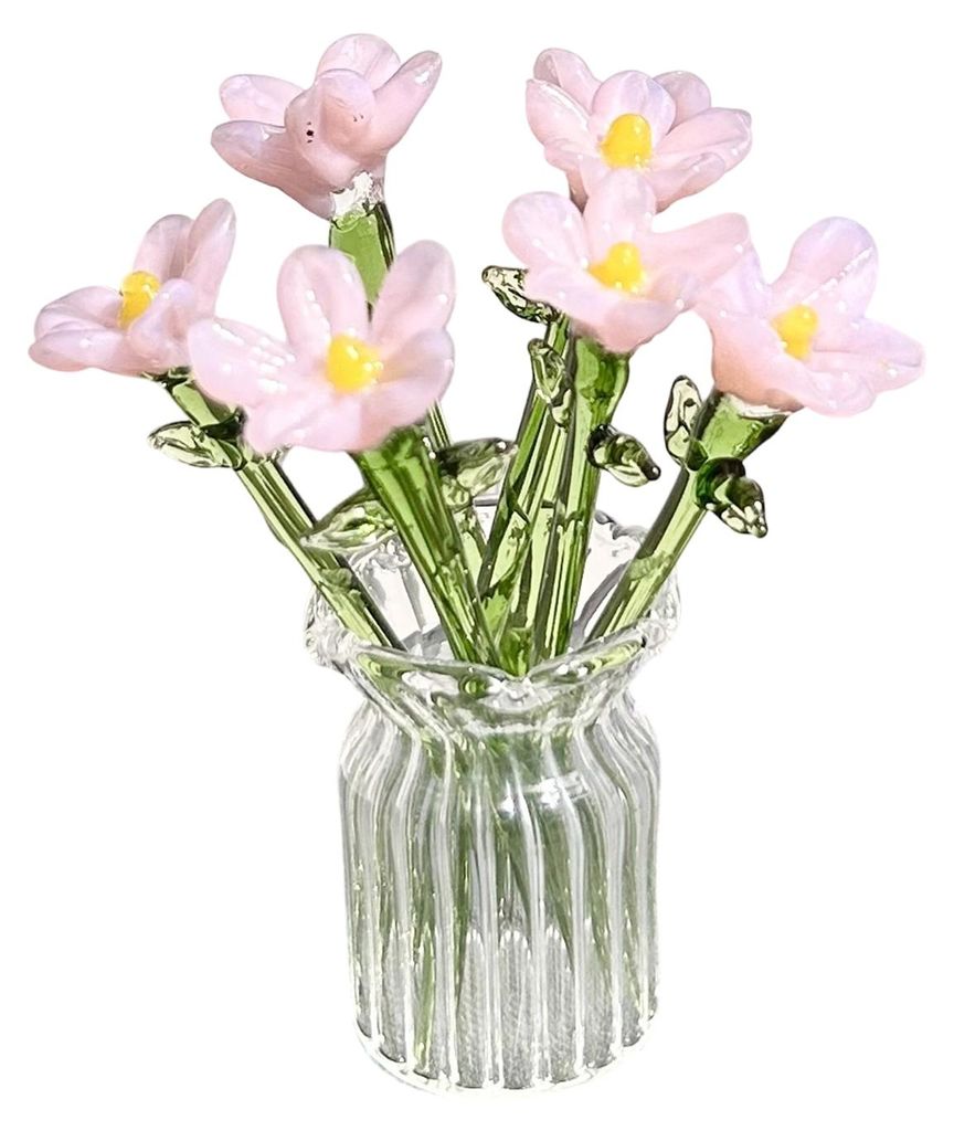 1 Set Glasblumenstrauß mit Vase, mundgeblasene Mini-Blumendekoration für Wohnzimmer, handgefertigtes künstliches Blumenornament mit Stiel