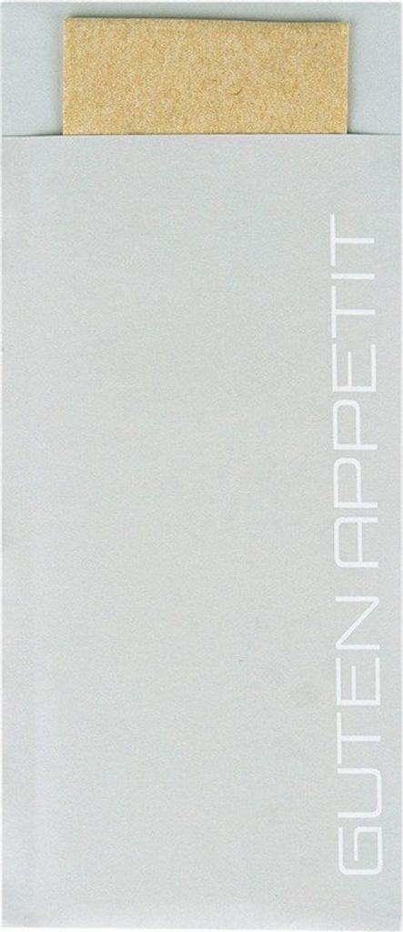 Bestecktasche Guten Appetit in Perlgrau 20 x 8,5 cm, mit 2-lagiger Tissue-Serviette, 100 Stück