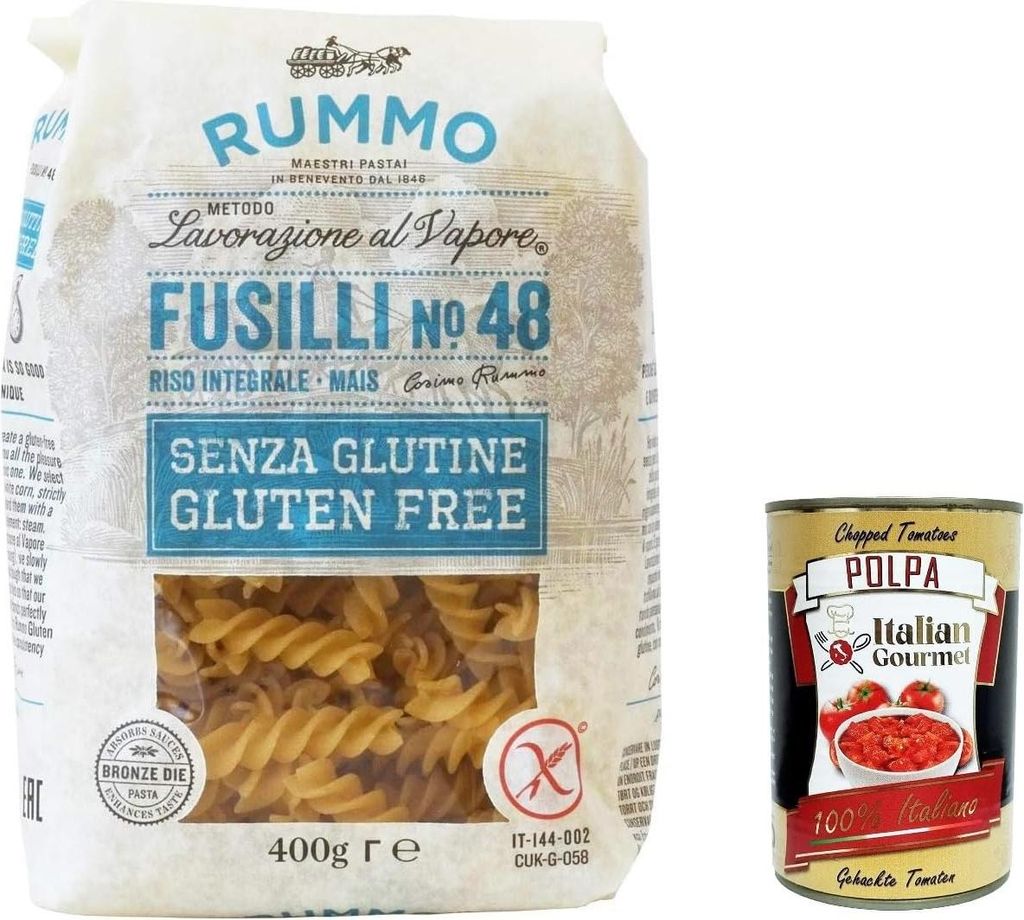 5x Rummo Pasta Fusilli N 48 senza Glutine, gluten free, 100% italienische Pasta nudeln glutenfrei 400g + Italian Gourmet polpa 400g