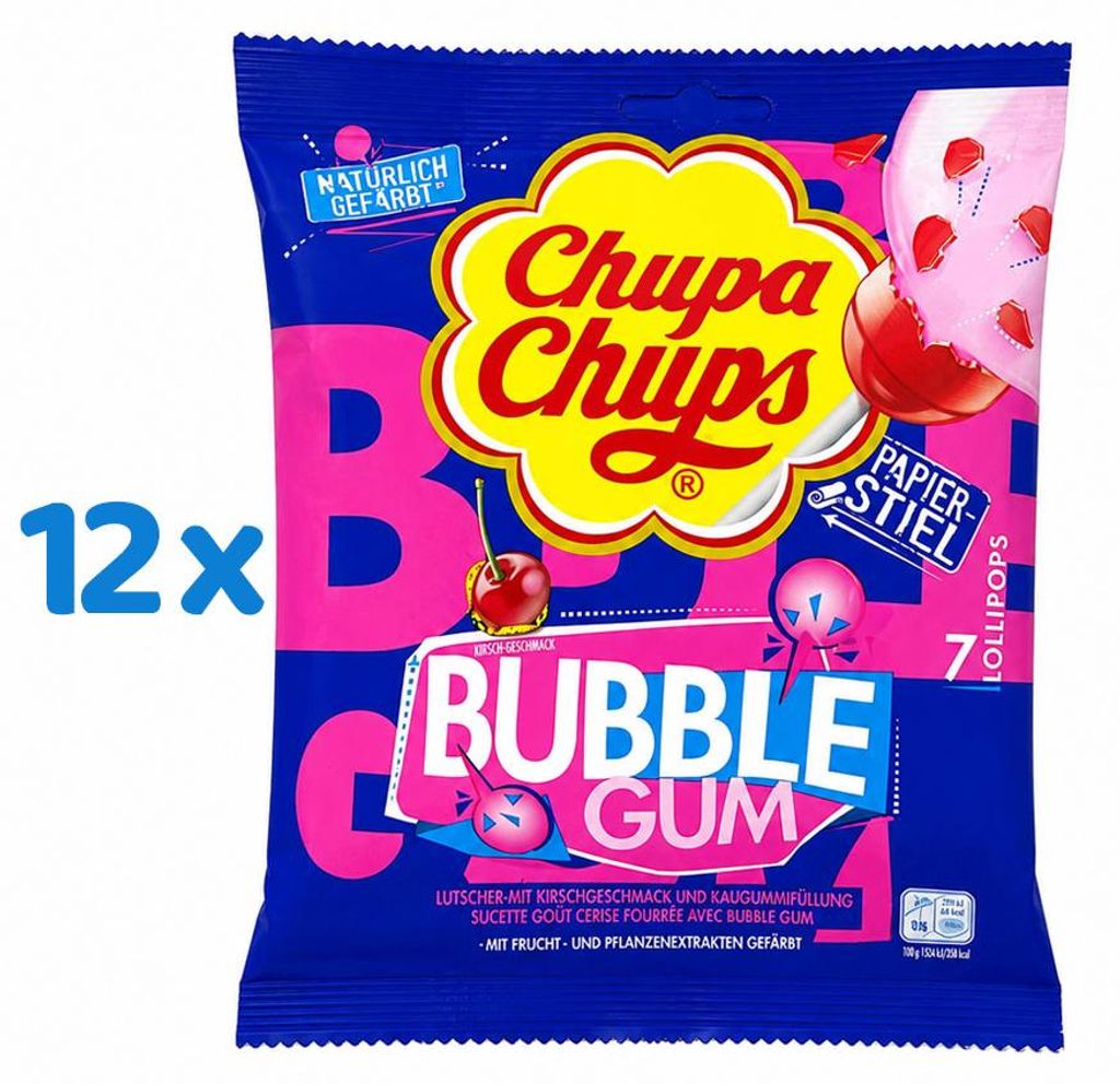 Chupa Chups Maxi Bubble Gum Lollipops Kirsche 12x 126g Produktbild 
