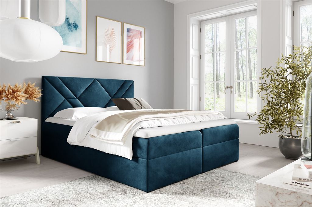 Boxspringbett Schlafzimmerbett 140x220cm LAZARO Nr.6 Blau inkl. Bettkasten