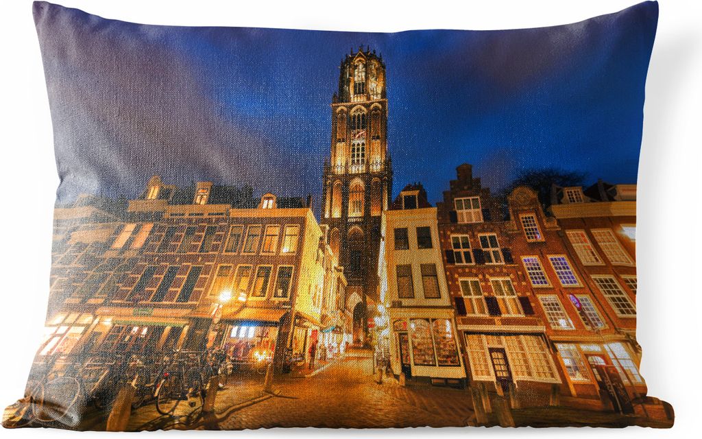 MuchoWow Outdoor Kissen - Nacht - Domturm - Utrecht - 60x40 cm - Wetterfest - Lounge Kissen - Zierkissen - Kissen für Innenräume