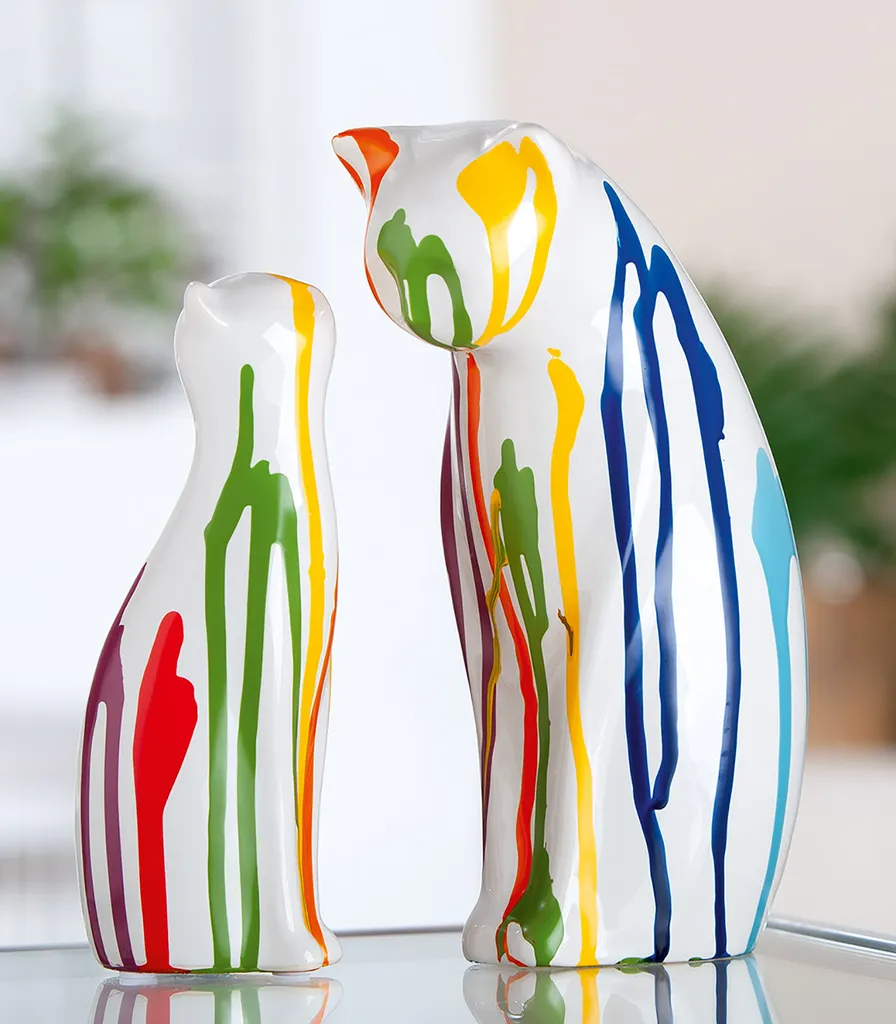 Gilde Colori Set de 2 Statuettes Chat en Céramique Blanche 22cm 33208 - 2