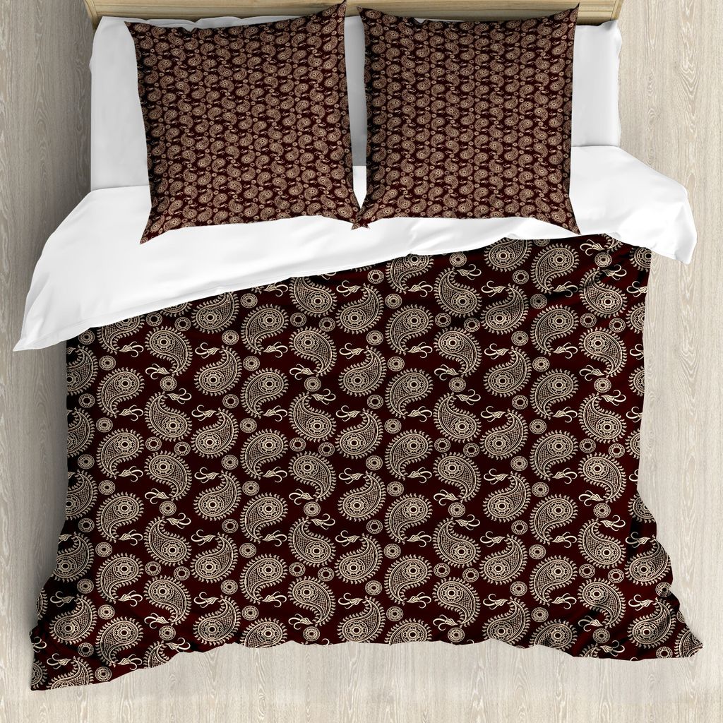 ABAKUHAUS Brown Paisley Bettbezug Set für Einzelbetten, Oriental Damast-Kunst, Milbensicher Allergiker geeignet mit Kissenbezug, 200 cm x 200 cm -...