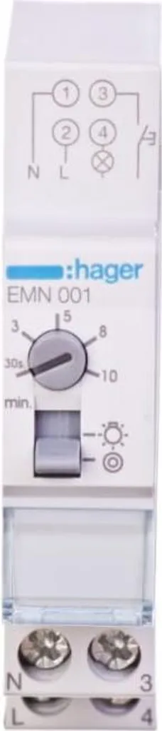 Interrupteur horaire de cage d'escalier Hager EMN001 modulaire 230V - 3
