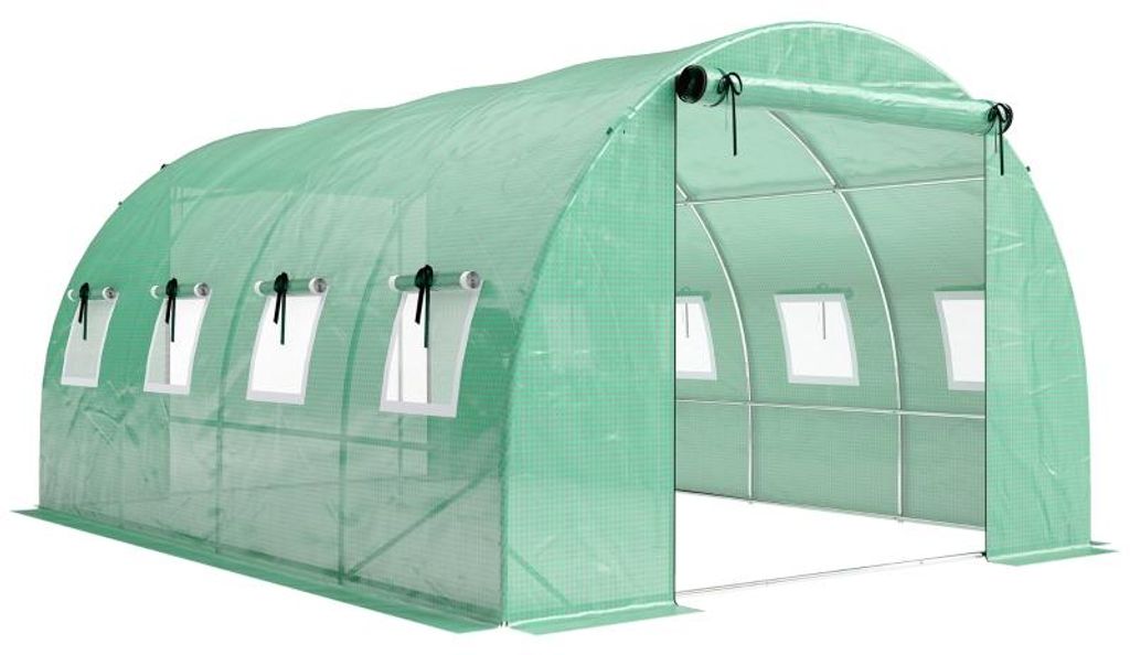 Gewächshaus 12m² Foliengewächshaus 4x3x2m aus verzinktem Stahl mit 2 Reißverschlusstüren & 8 Fenstern, Treibhaus UV-beständig inkl. Stützsta...