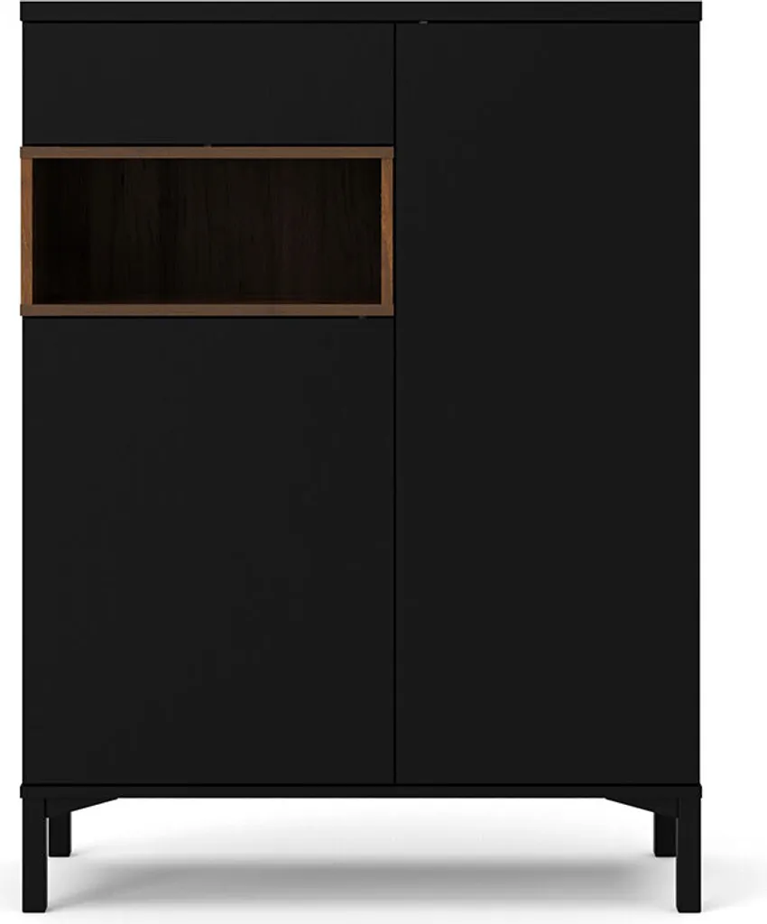 Buffet Ringe finition noyer et noir mat avec grand plateau déco