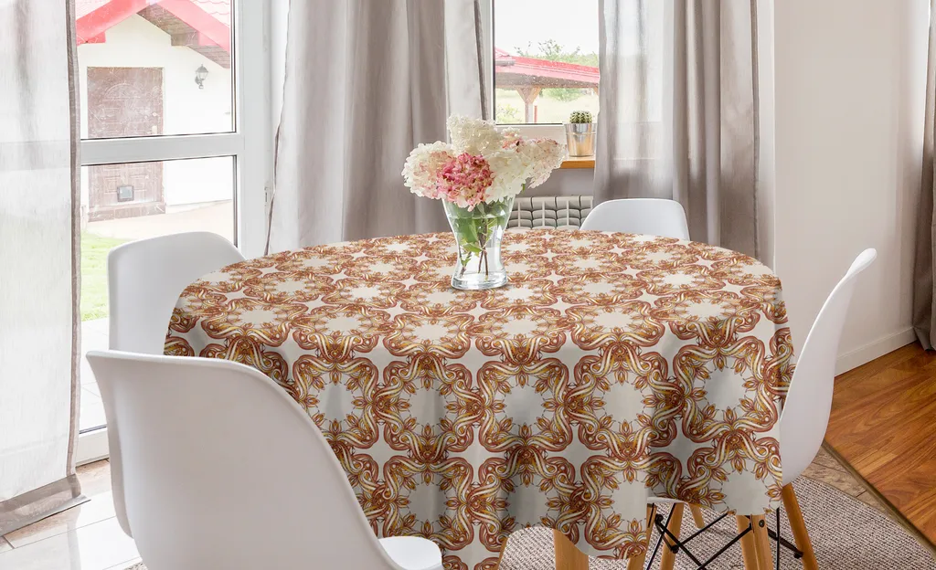 Tovaglia Circolare 150 cm ABAKUHAUS Fiori Vittoriani Corallo Giallo