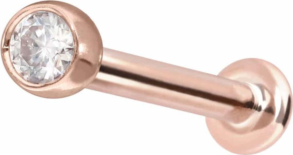 Ohrpiercing, Nasenpiercing 14 Karat Gold Labret mit Innengewinde MOISSANIT RoséGold Stablänge: 8mm | Stabstärke: 1,2mm | Kristallgröße: 2,5mm