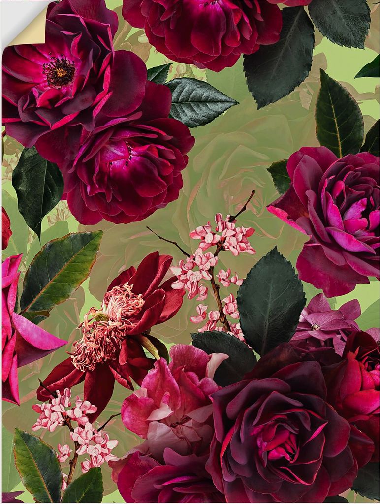 ARTland Wandbild, selbstklebend Dunkle Rosen auf Grün Produktbild 