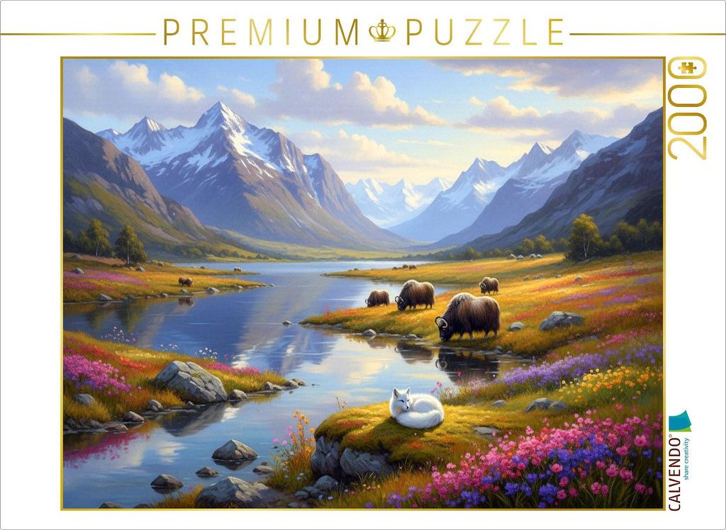 CALVENDO Puzzle Himalaya Gebirge mit Yak und Fuchs | 2000 Teile Lege-Größe 90x67cm Foto-Puzzle für glückliche Stunden