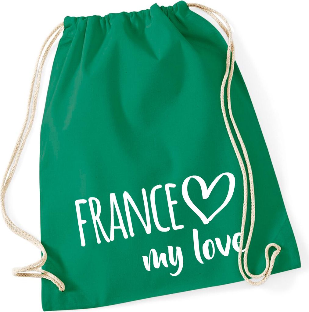 Huuraa Turnbeutel France my love 12 Liter Kelly Green Baumwolle Rucksack Geschenkidee