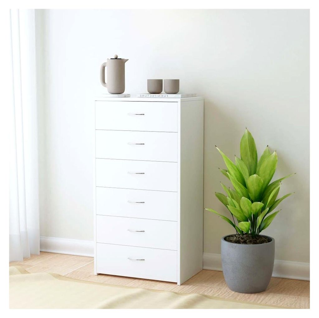 Sideboard mit 6 Schubladen in Weiß 50x34x96cm aus Holzwerkstoff