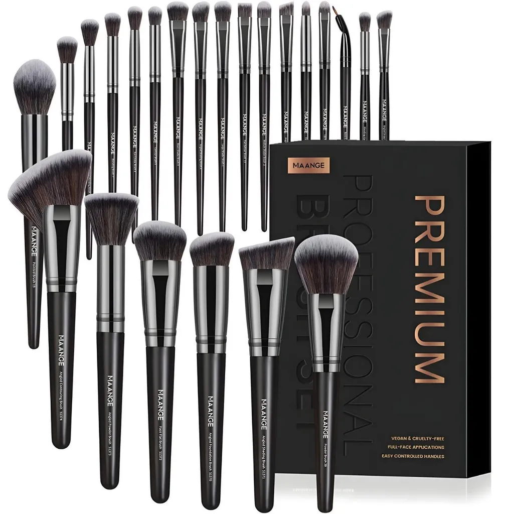 Kit Maquillage Noir 25 Pinceaux pour un Teint Parfait et Yeux KP40021