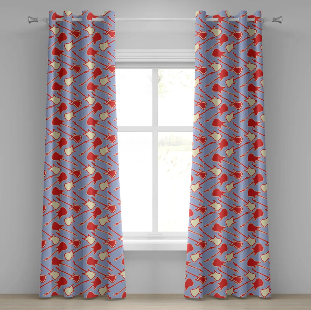 ABAKUHAUS Tenda con occhielli per chitarra, illustrazione astratta bicolore di strumenti musicali, tema rock 'n' roll moderno, tende decorative a 2 pannelli per finestre, 280 cm x 225 cm, vermiglio lavanda
