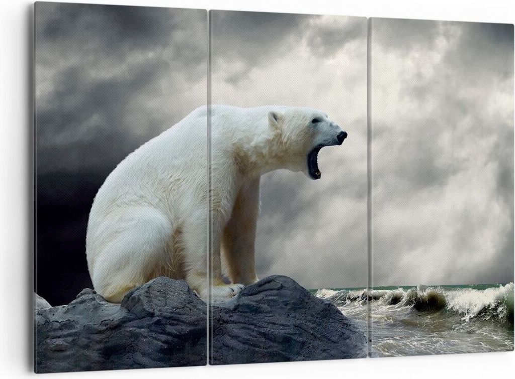 Bild auf Leinwand - Leinwandbild - Bär Tiere Wasser Eis - 165x110cm - Wand Bild - Wanddeko - Leinwanddruck - Bilder - Kunstdruck - Wanddekoration ...