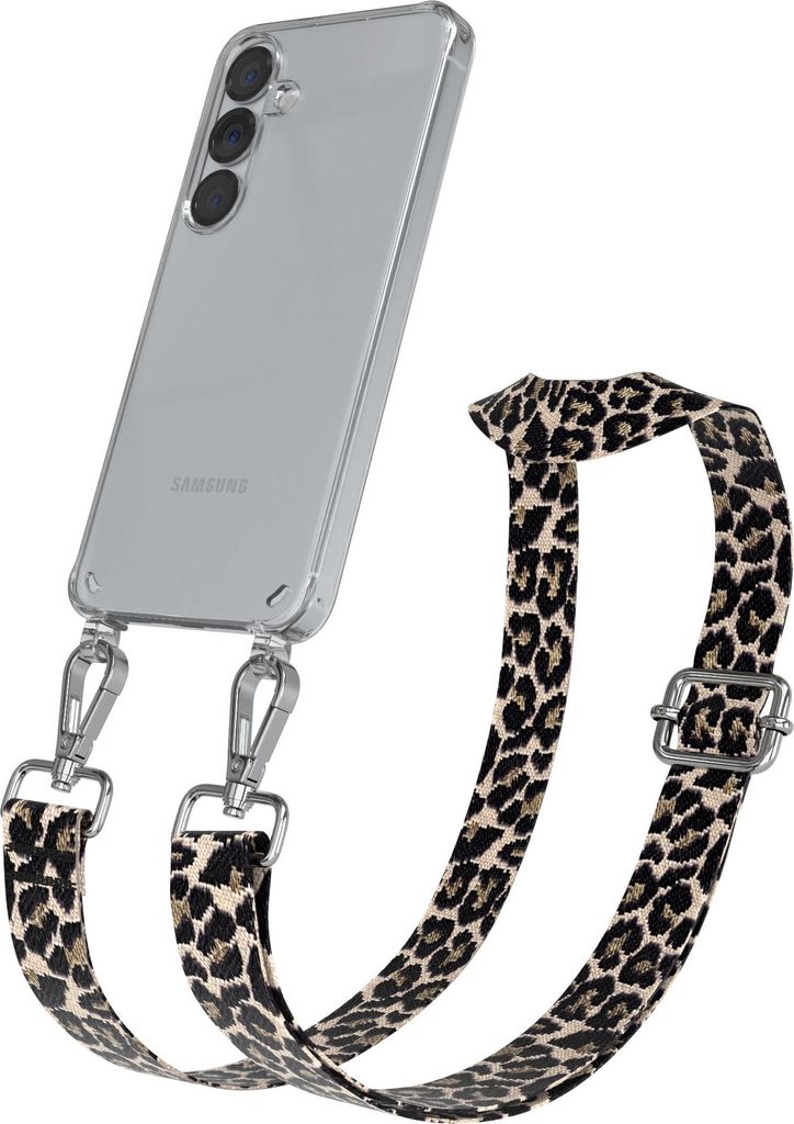 Samsung Galaxy S25 Chain Eyelets Slim Neck Strap Set Leo Style 13 Black/Taupe 03 Metall Silver