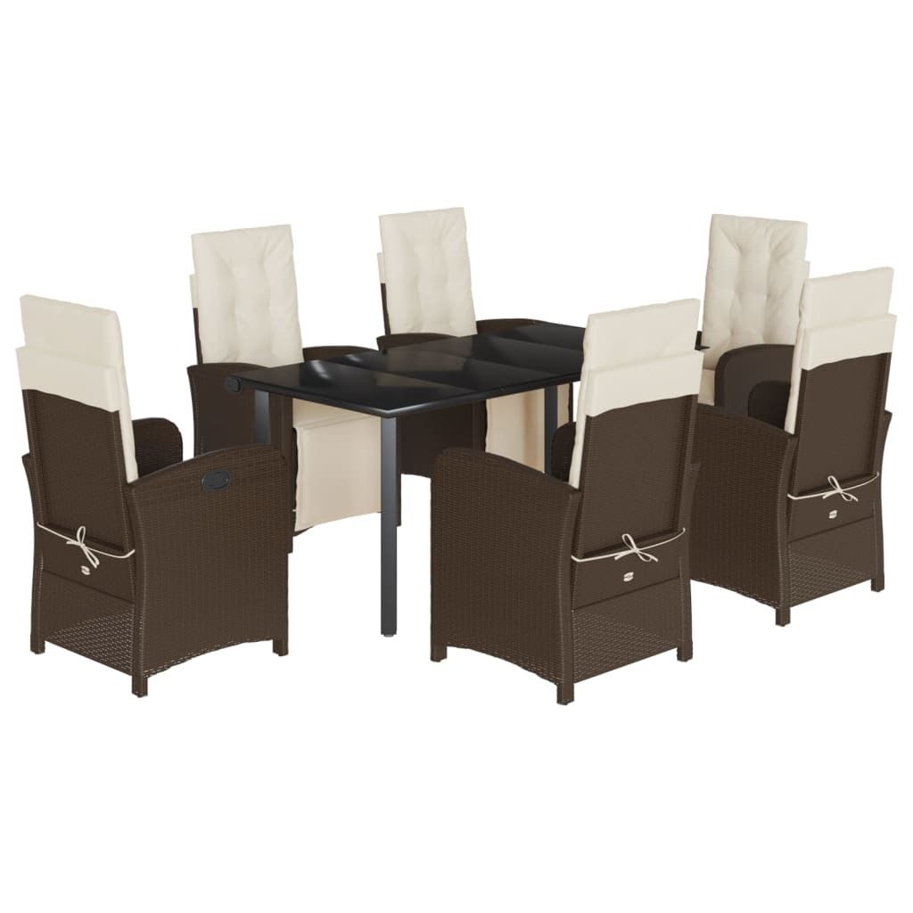 vidaXL 7-tlg. Garten-Essgruppe mit Kissen Braun Poly Rattan
